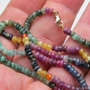 14k Gold Sapphire Ruby Emerald Necklace